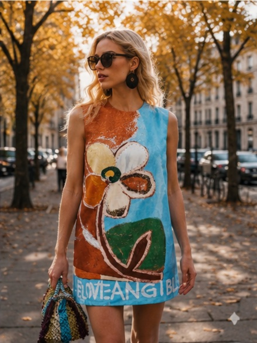 Alemais Blue & Orange Floral Paint-Effect Mini Dress